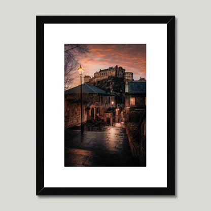 Clan Stewart - Edinburgh Castle, Vennel View - Framed Photo Print 12"x16" Black