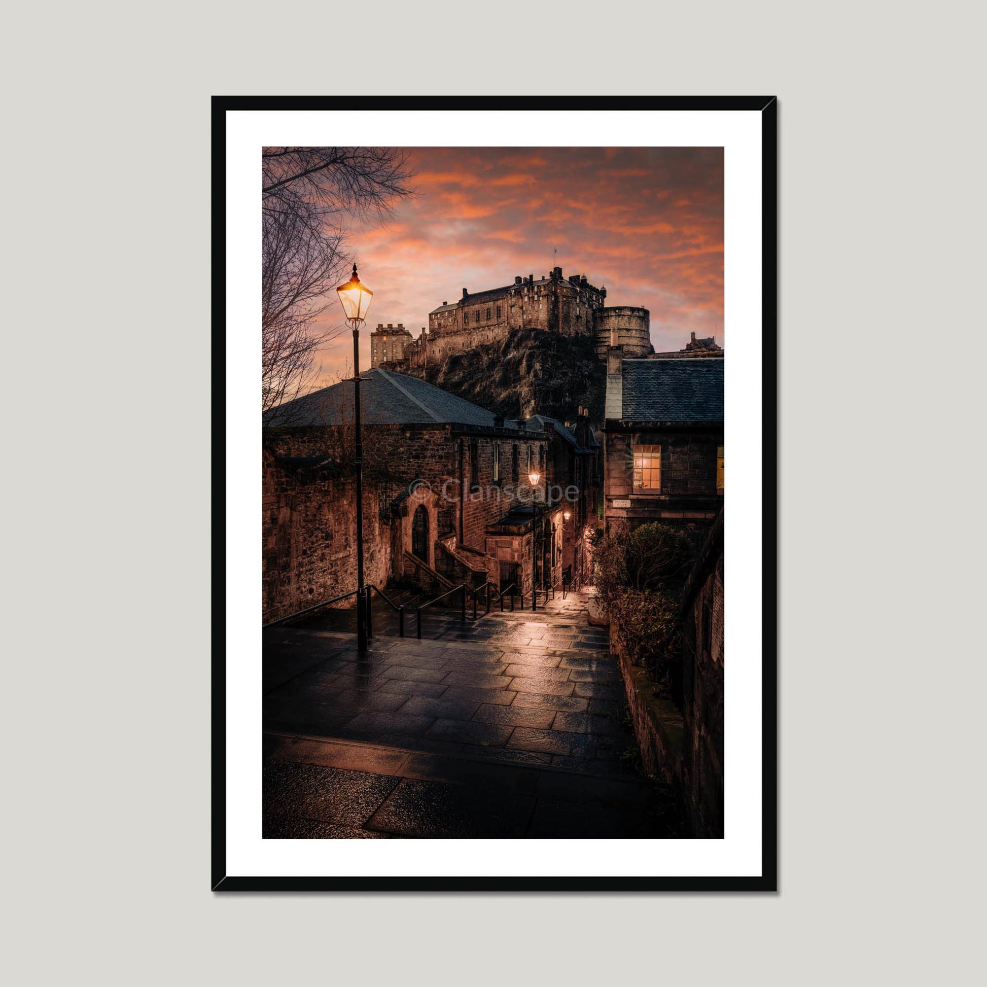 Clan Stewart - Edinburgh Castle, Vennel View - Framed Photo Print 28"x40" Black