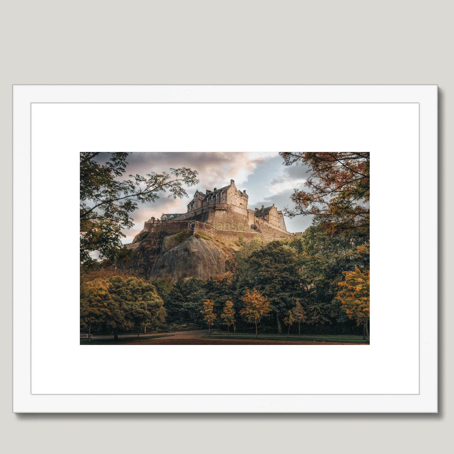 Clan Stewart - Edinburgh Castle - Framed Photo Print 16"x12" White