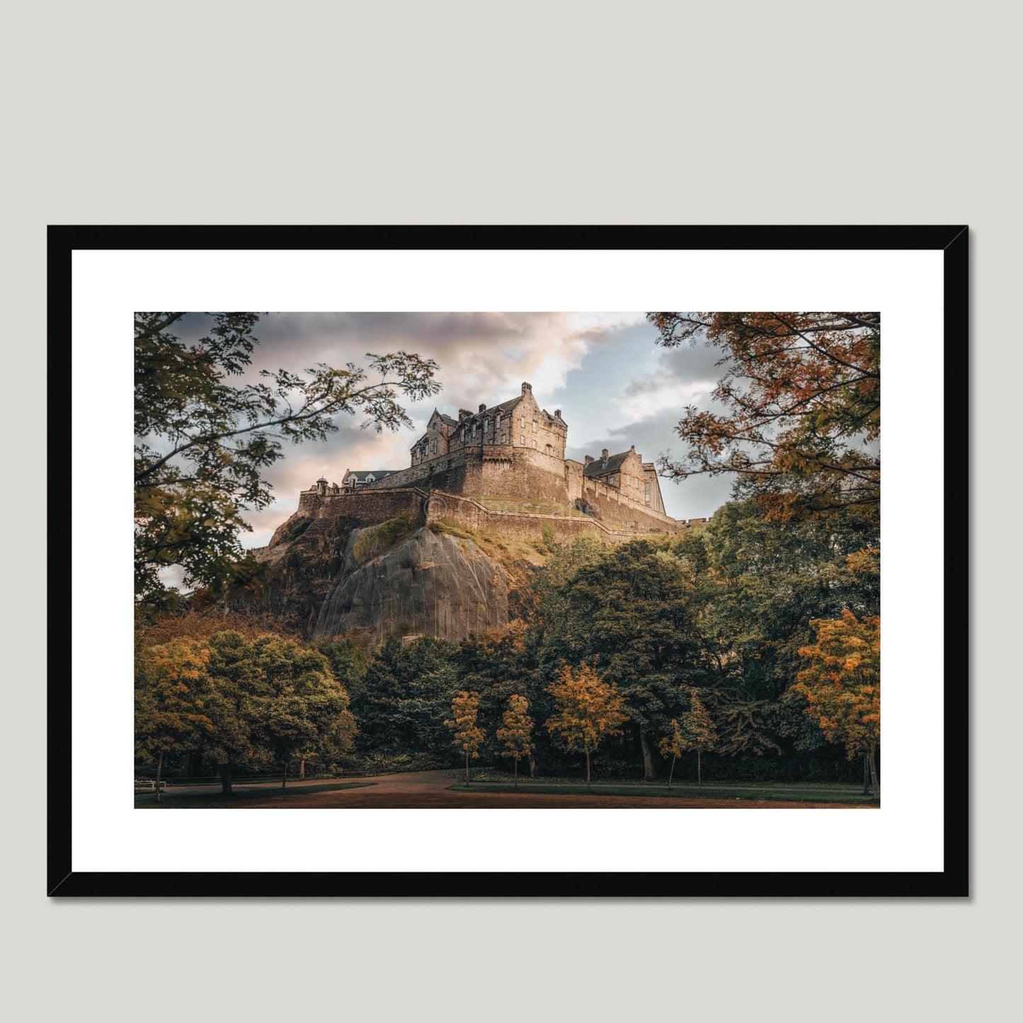 Clan Stewart - Edinburgh Castle - Framed Photo Print 28"x20" Black