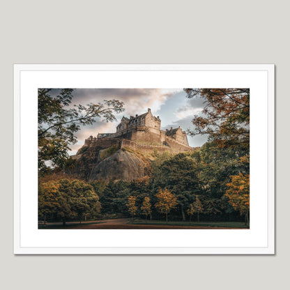 Clan Stewart - Edinburgh Castle - Framed Photo Print 28"x20" White