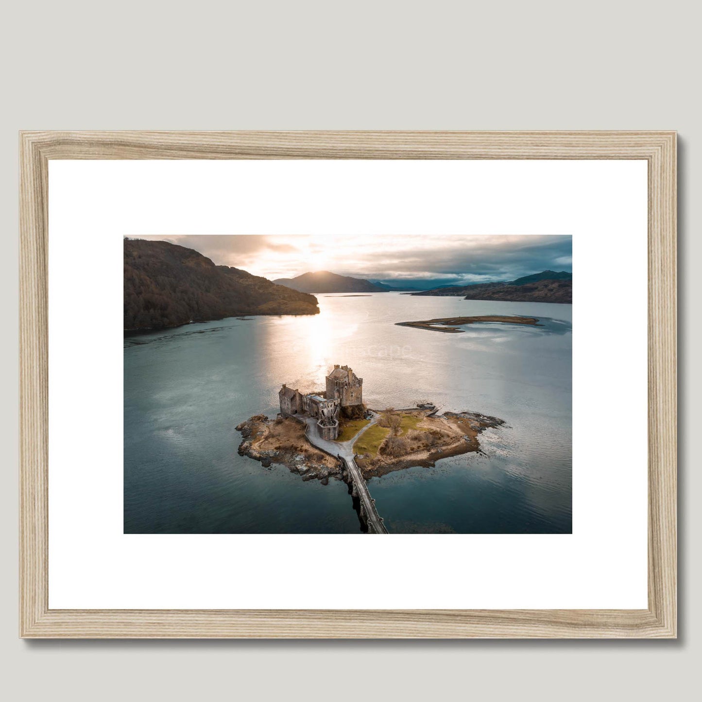 Clan Mackenzie - Eilean Donan Castle - Aerial Framed Photo Print 16"x12" Natural