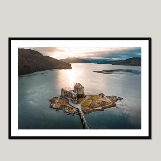 Clan Mackenzie - Eilean Donan Castle - Aerial Framed Photo Print 40"x28" Black