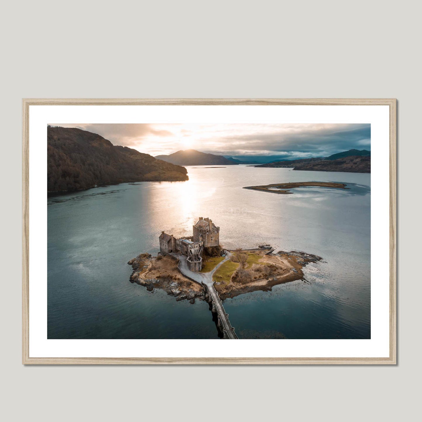 Clan Mackenzie - Eilean Donan Castle - Aerial Framed Photo Print 40"x28" Natural