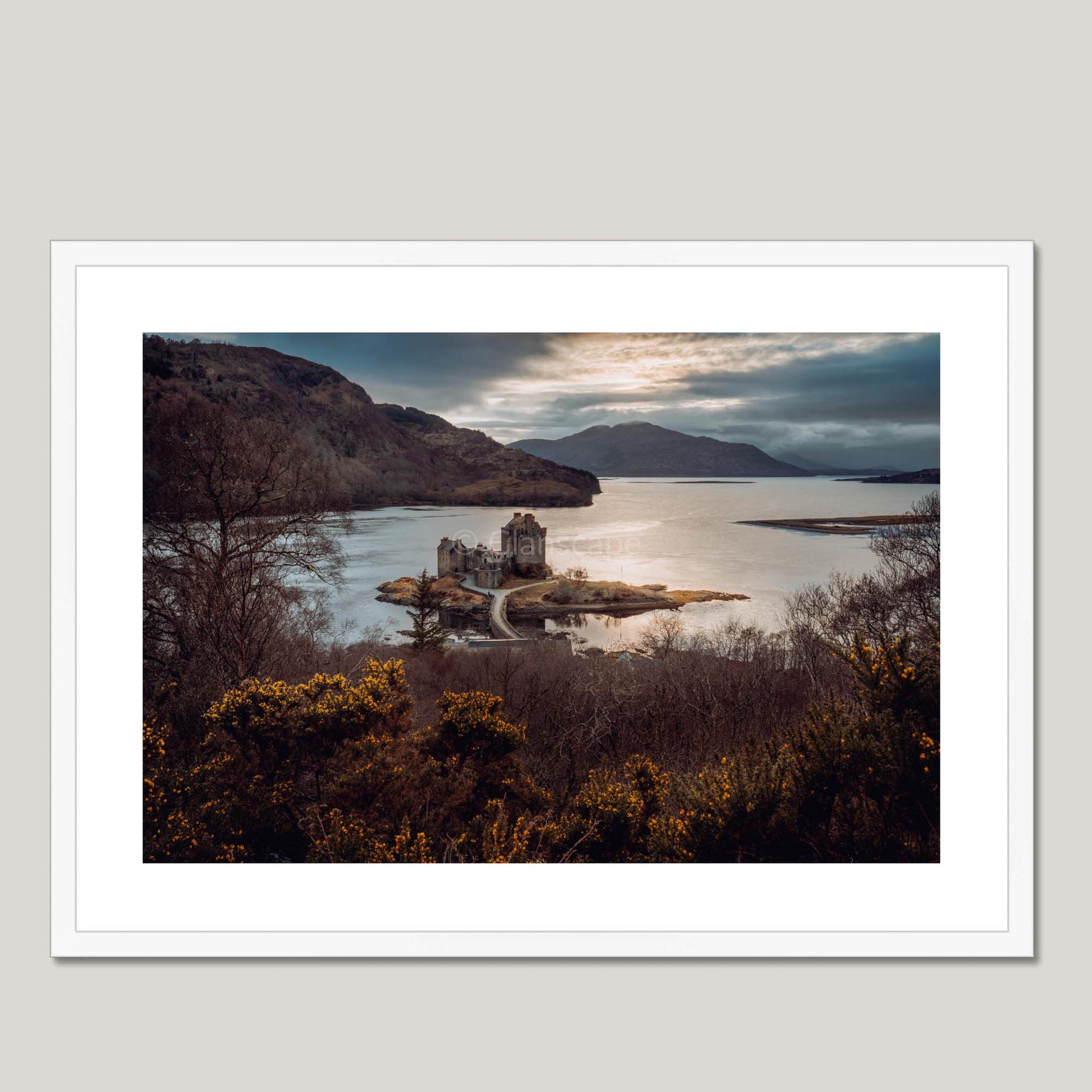 Clan Mackenzie - Eilean Donan Castle - Framed Photo Print 28"x20" White