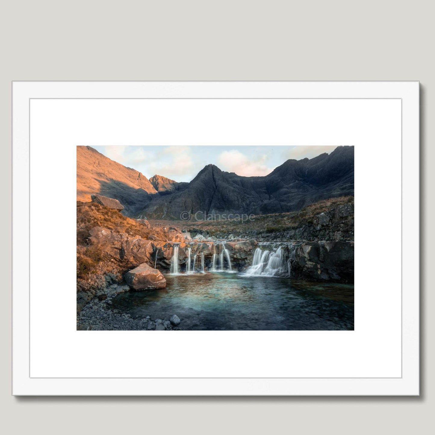 Clan Macleod - Isle of Skye, Fairy Pools - Framed & Mounted Photo Print 16"x12" White