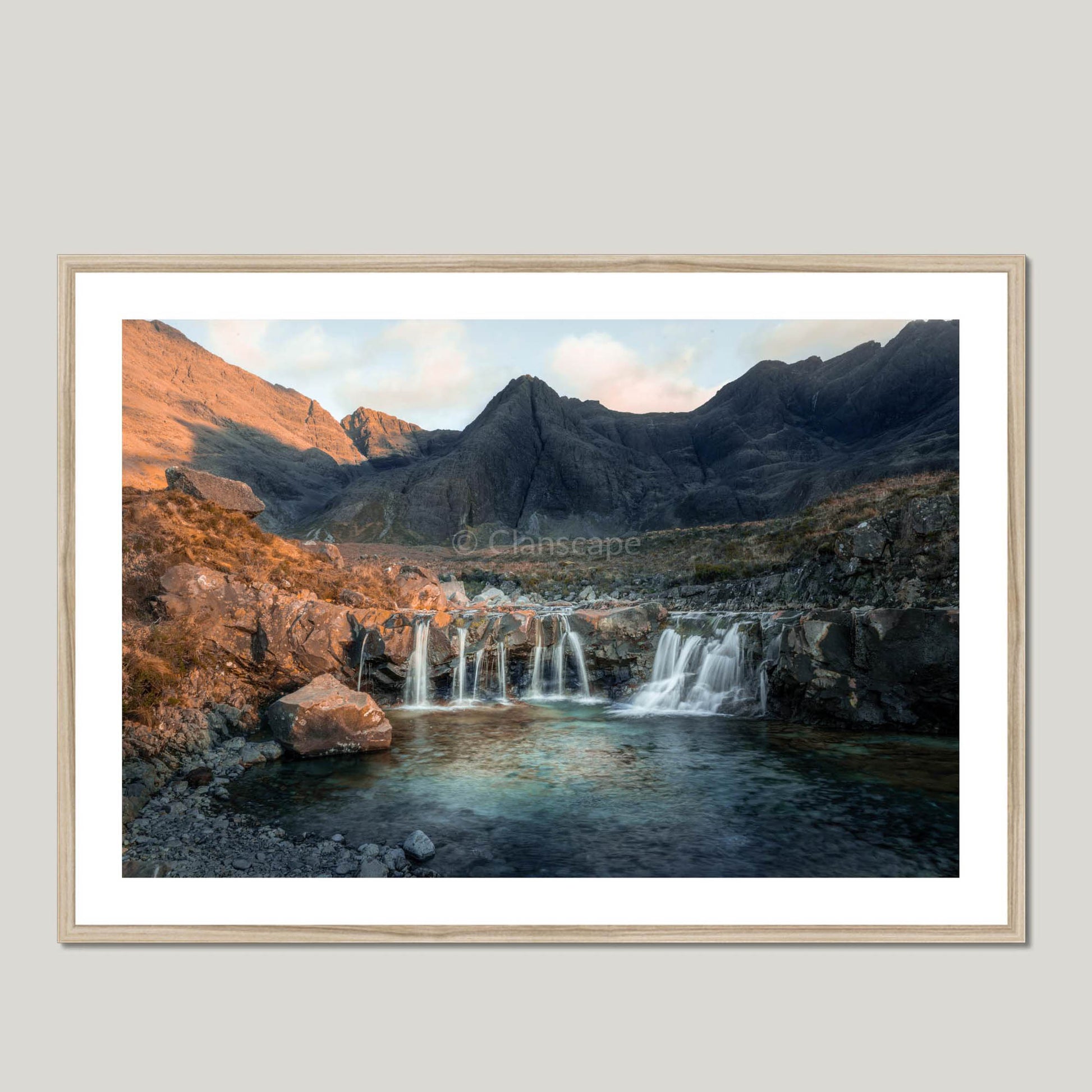 Clan Mackinnon - Fairy Pools, Isle of Skye - Framed & Mounted Photo Print 40"x28" Natural