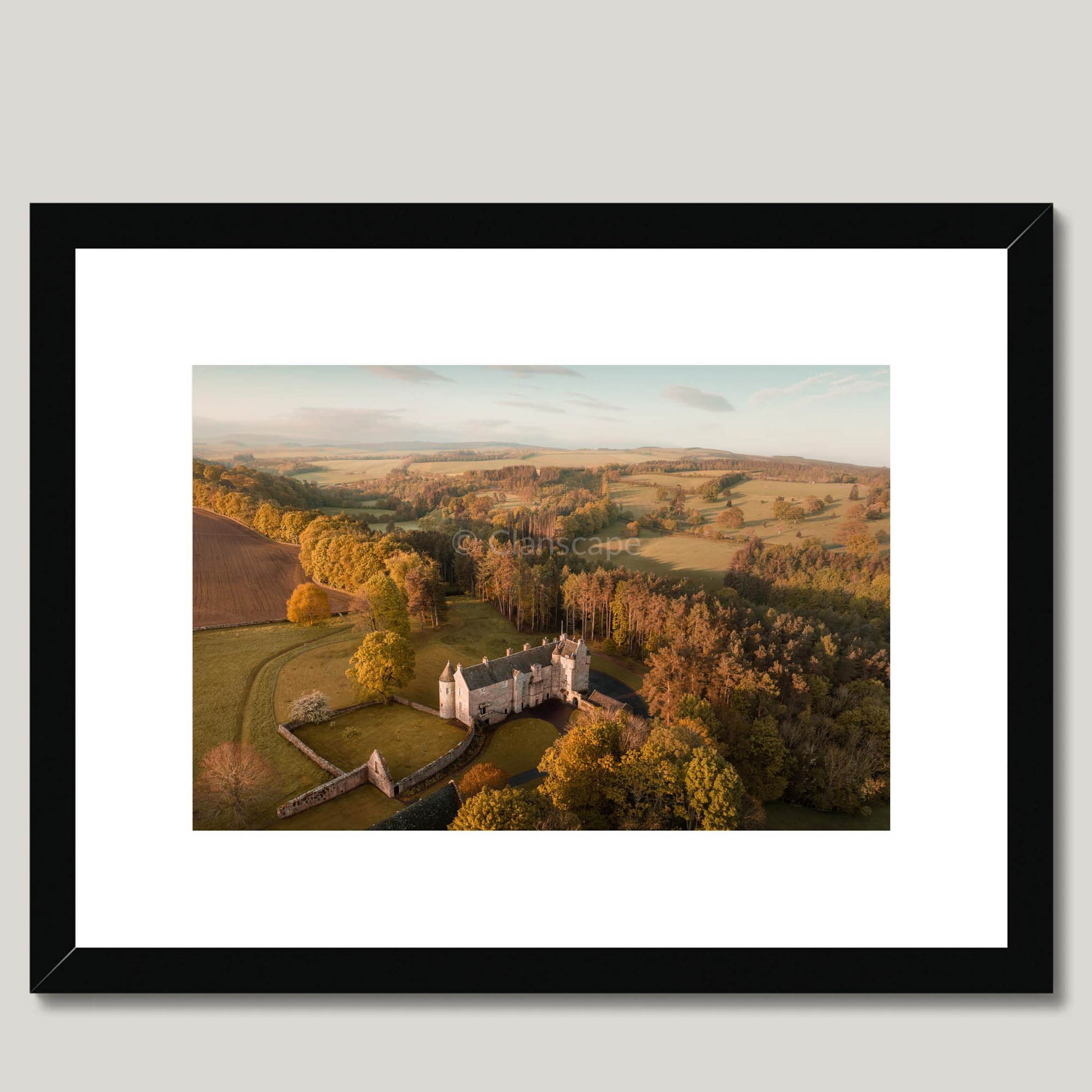 Clan Kerr - Ferniehirst Castle - Framed & Mounted Photo Print 16"x12" Black