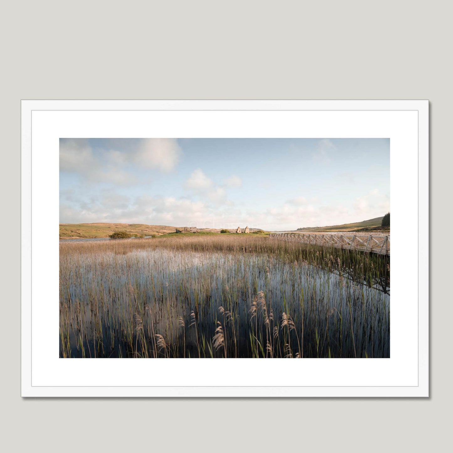 Clan MacDonald - Finlaggan Castle - Framed & Mounted Photo Print 28"x20" White