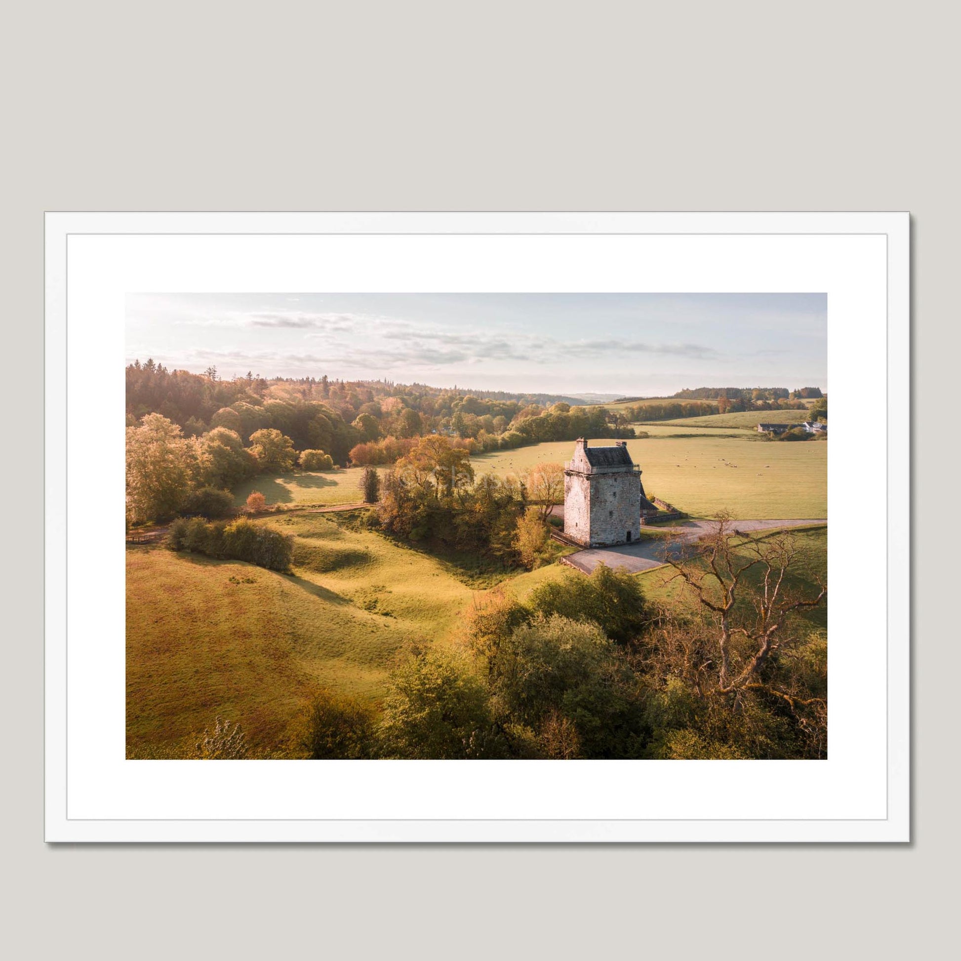 Clan Armstrong - Gilnockie Tower - Framed & Mounted Landscape Photography Print 28"x20" White