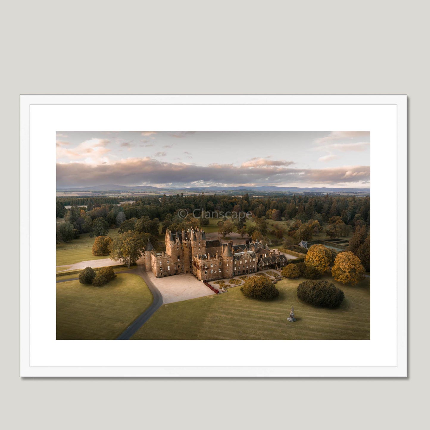 Clan Lyon - Glamis Castle - Framed & Mounted Photo Print 28"x20" White