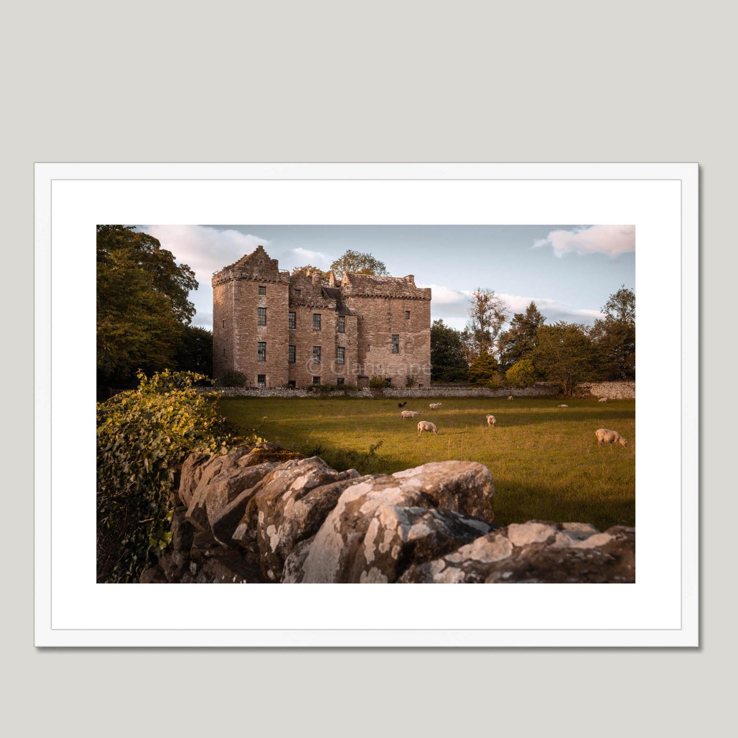 Clan Murray - Huntingtower Castle - Framed & Mounted Photo Print 28"x20" White