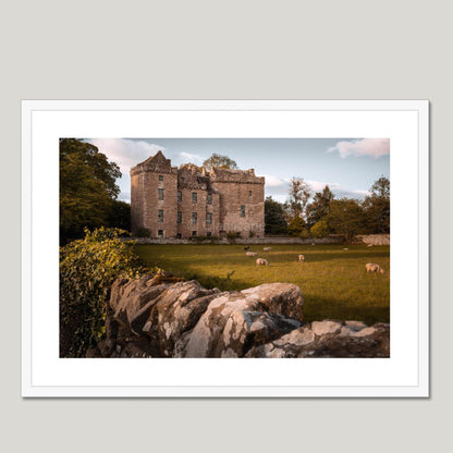 Clan Ruthven - Huntingtower Castle - Framed & Mounted Photo Print 28"x20" White