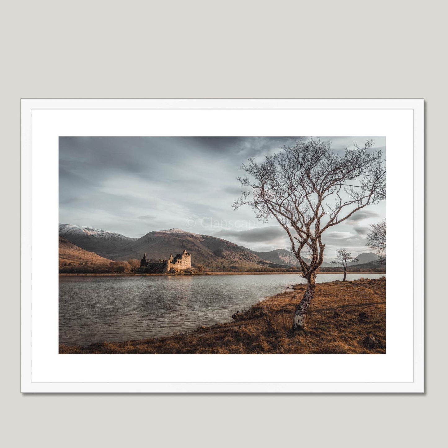 Clan Campbell - Kilchurn Castle, Loch Awe - Framed Photo Print 28"x20" White