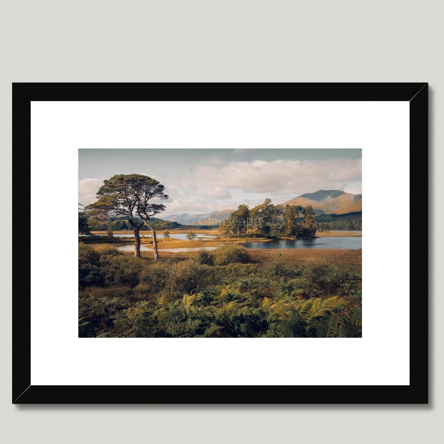 Clan Fletcher - Loch Tulla - Framed & Mounted Photo Print 16"x12" Black