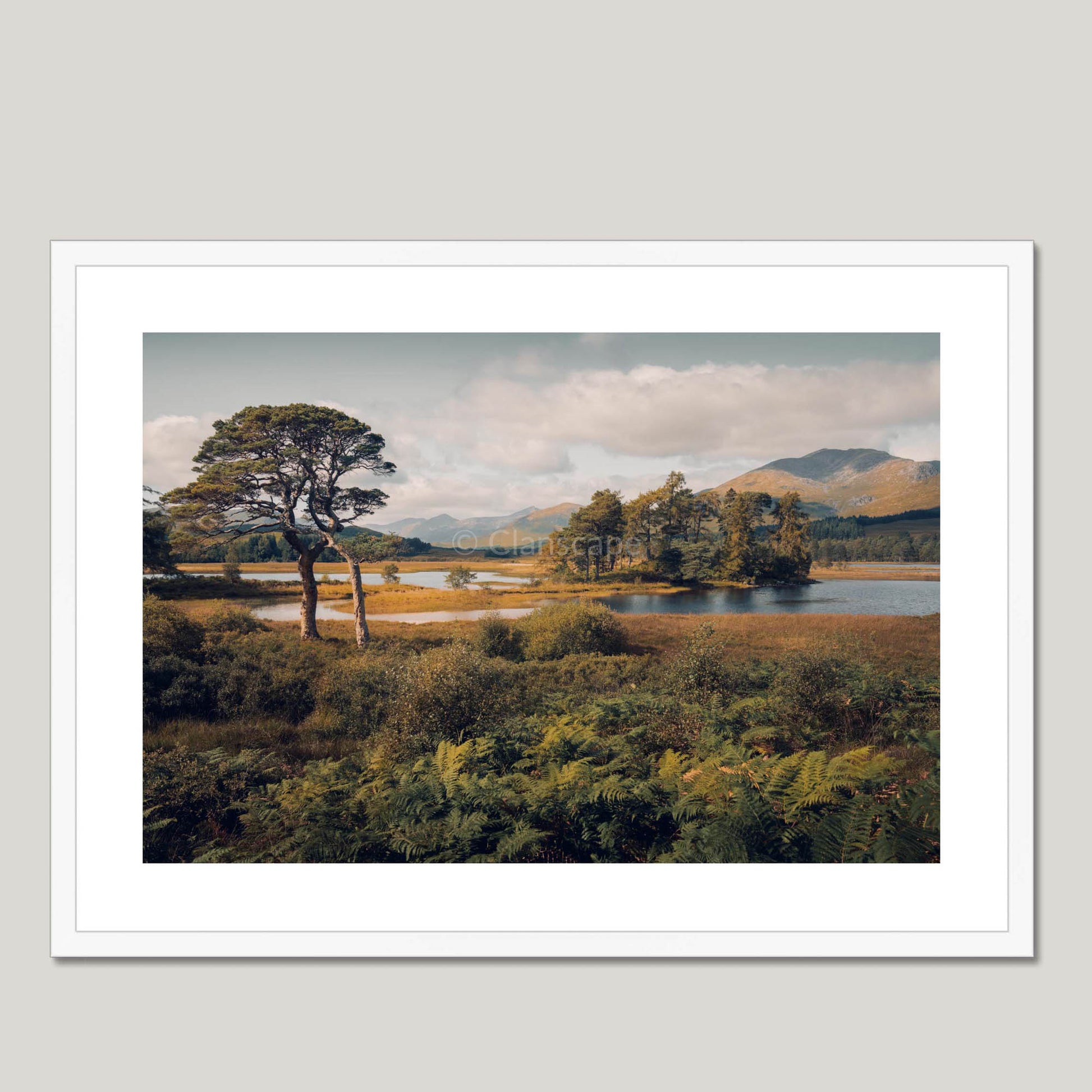 Clan Fletcher - Loch Tulla - Framed & Mounted Photo Print 28"x20" White