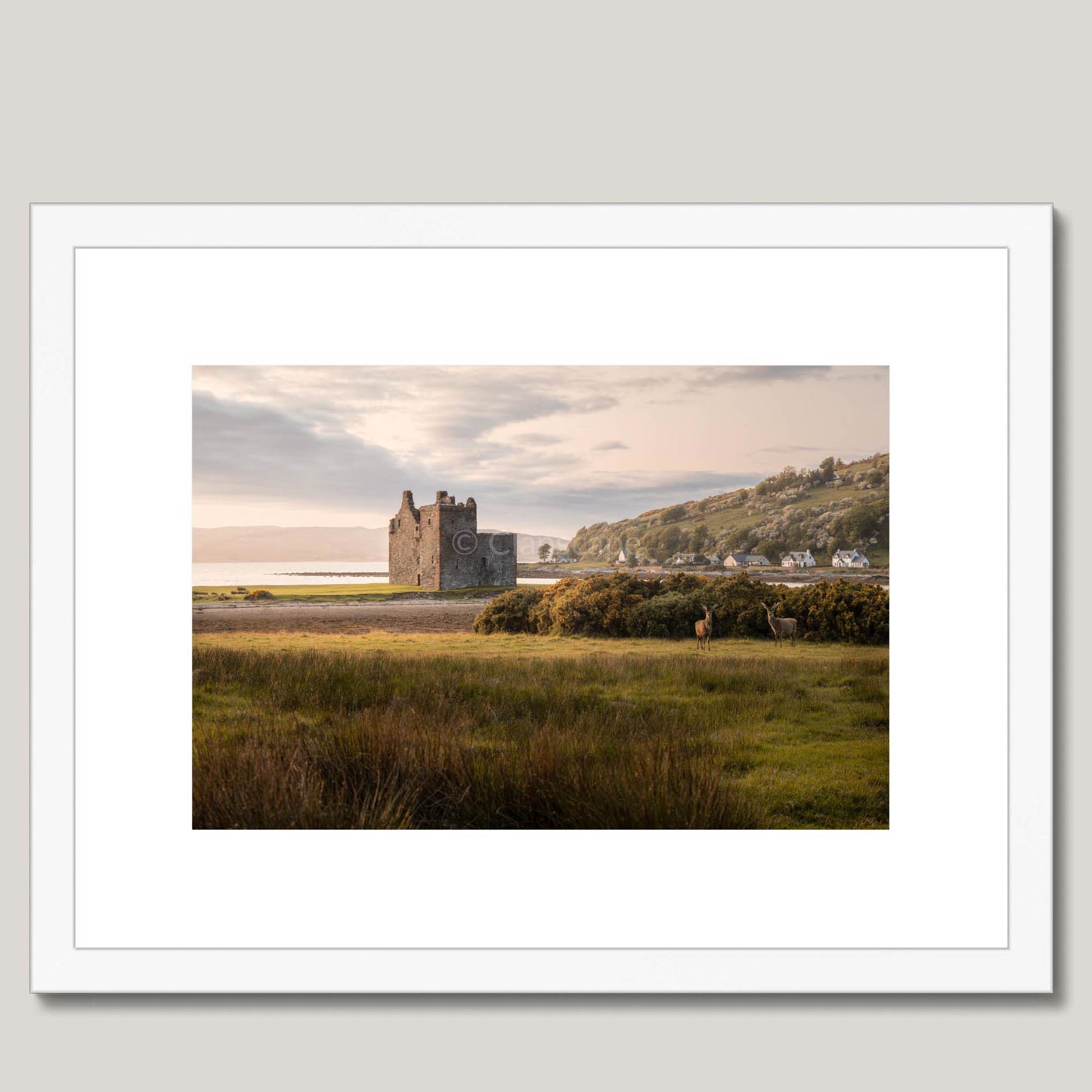 Clan Stewart - Lochranza Castle - Framed & Mounted Photo Print 16"x12" White