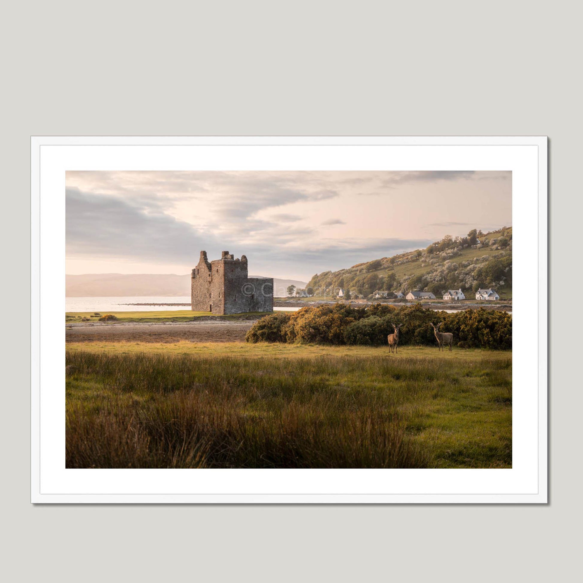 Clan Stewart - Lochranza Castle - Framed & Mounted Photo Print 40"x28" White