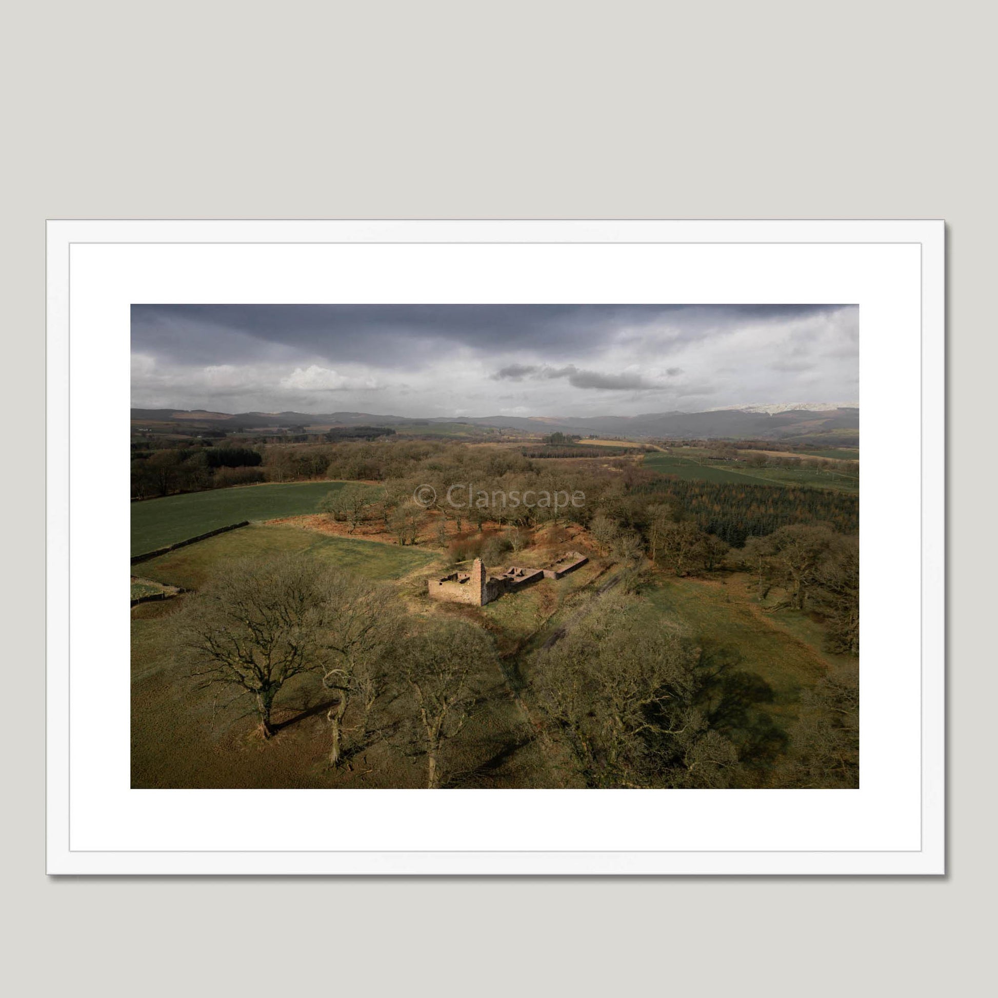 Clan Johnstone - Lochwood Tower - Framed & Mounted Photo Print 28"x20" White