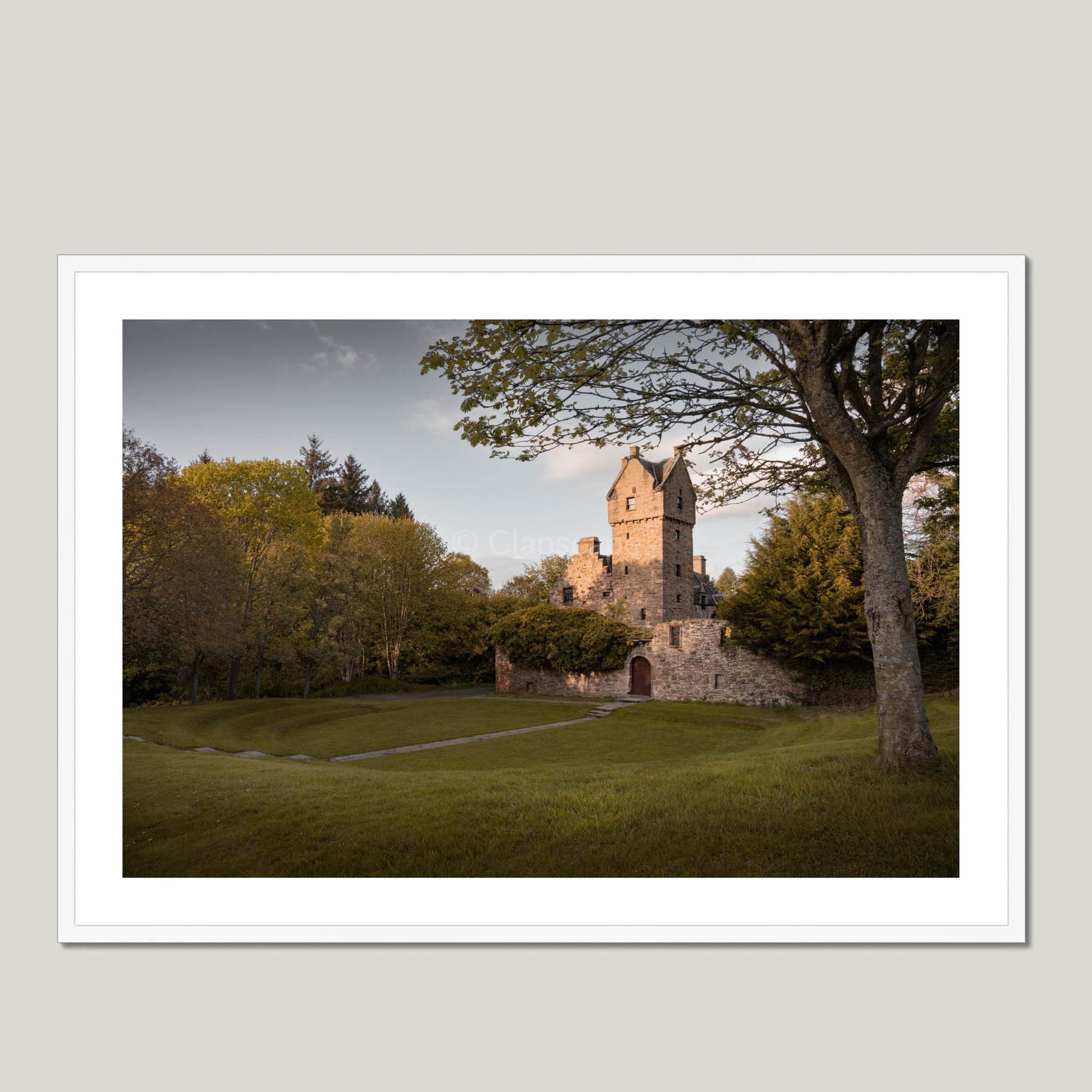 Clan Graham - Mains Castle - Framed & Mounted Photo Print 40"x28" White