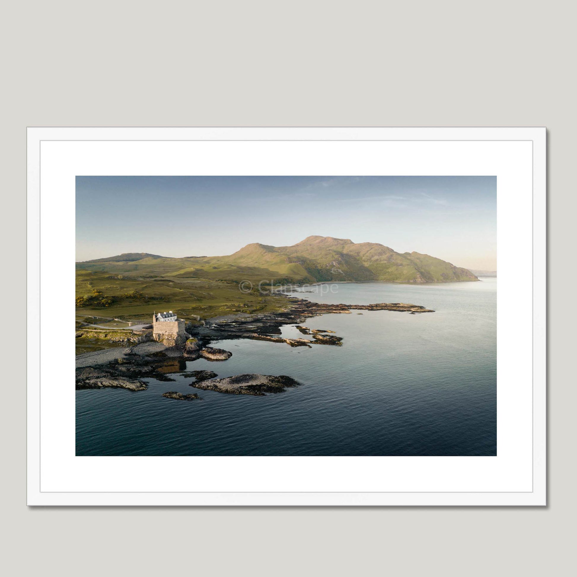 Clan MacDonald of Ardnamurchan - Mingary Castle - Framed & Mounted Photo Print 28"x20" White