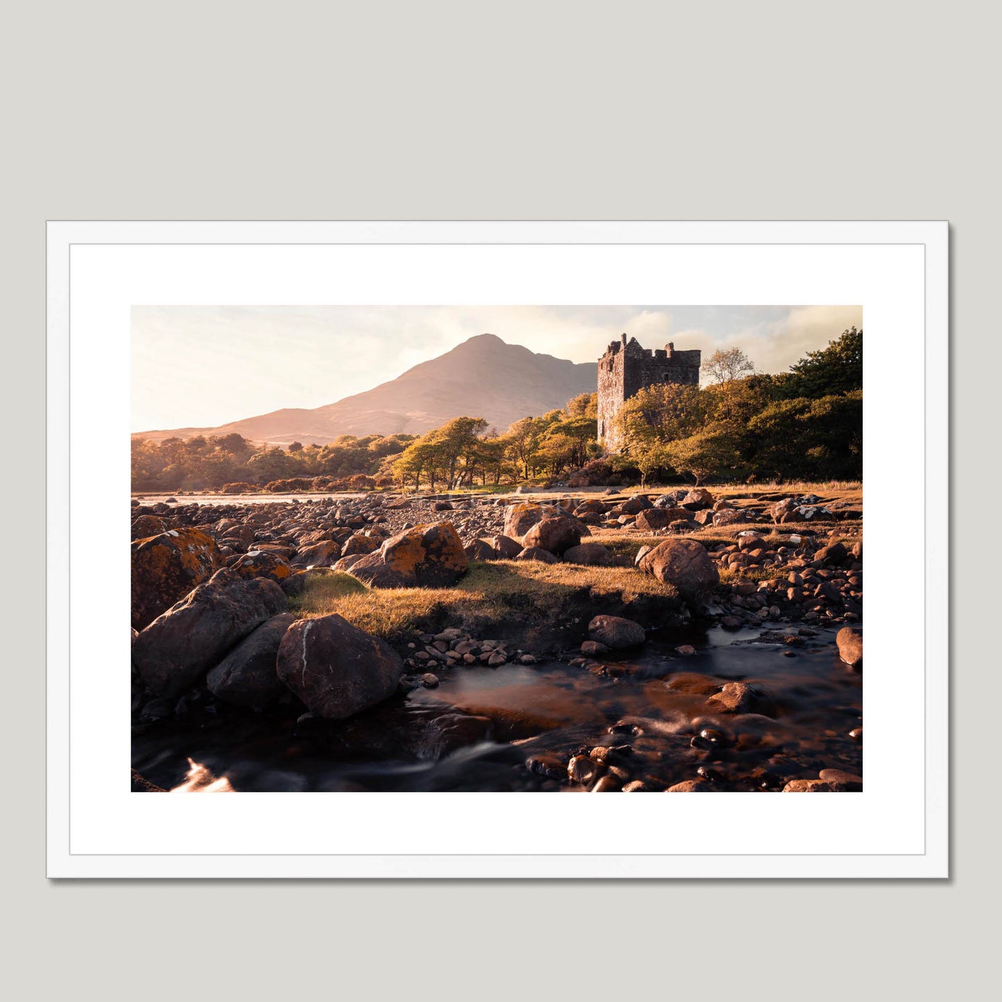 Clan MacLaine of Lochbuie - Moy Castle - Framed Photo Print 28"x20" White