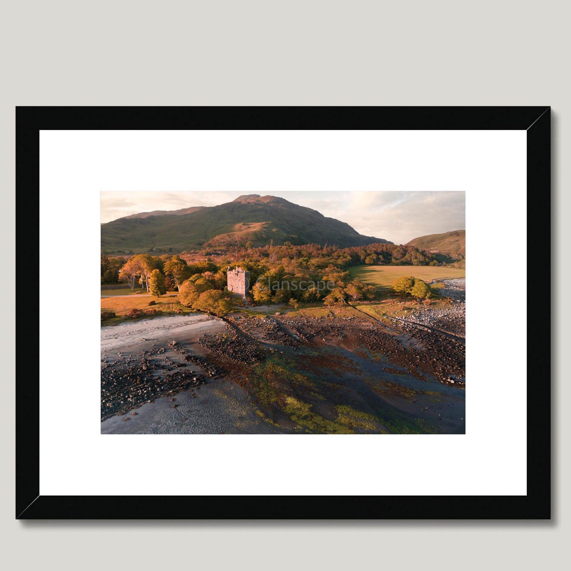 Clan MacLaine of Lochbuie - Moy Castle - Framed Aerial Photo Print 16"x12" Black