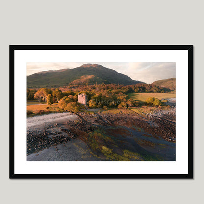 Clan MacLaine of Lochbuie - Moy Castle - Framed Aerial Photo Print 28"x20" Black