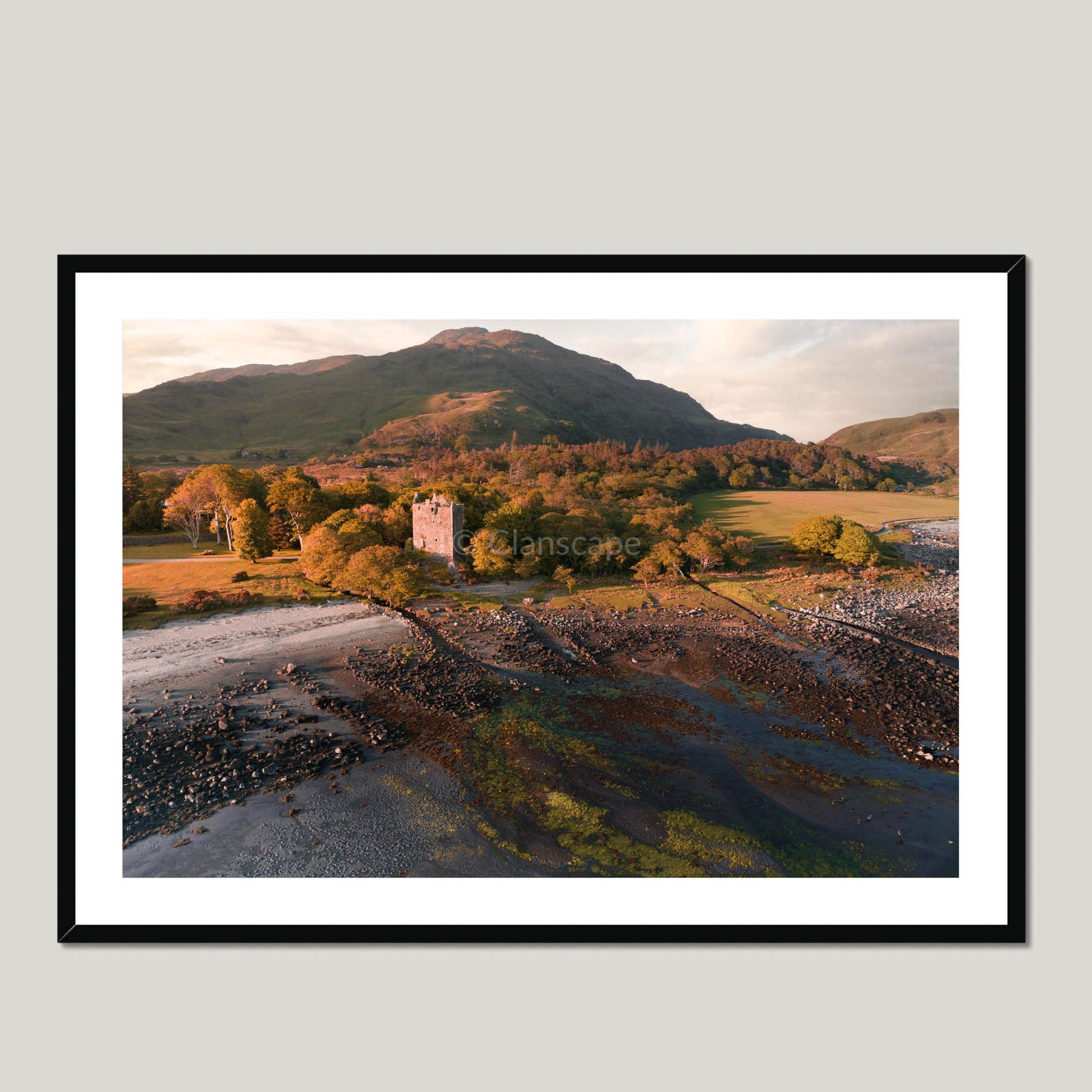 Clan MacLaine of Lochbuie - Moy Castle - Framed Aerial Photo Print 40"x28" Black