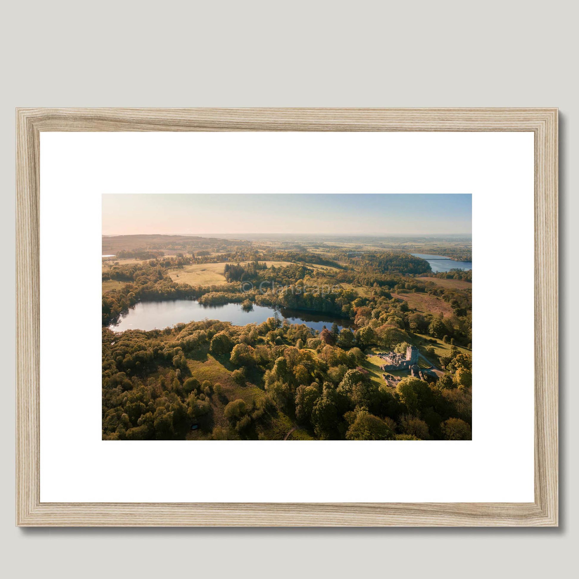 Clan Graham - Mugdock Castle - Framed Aerial Photo Print 16"x12" Natural Frame