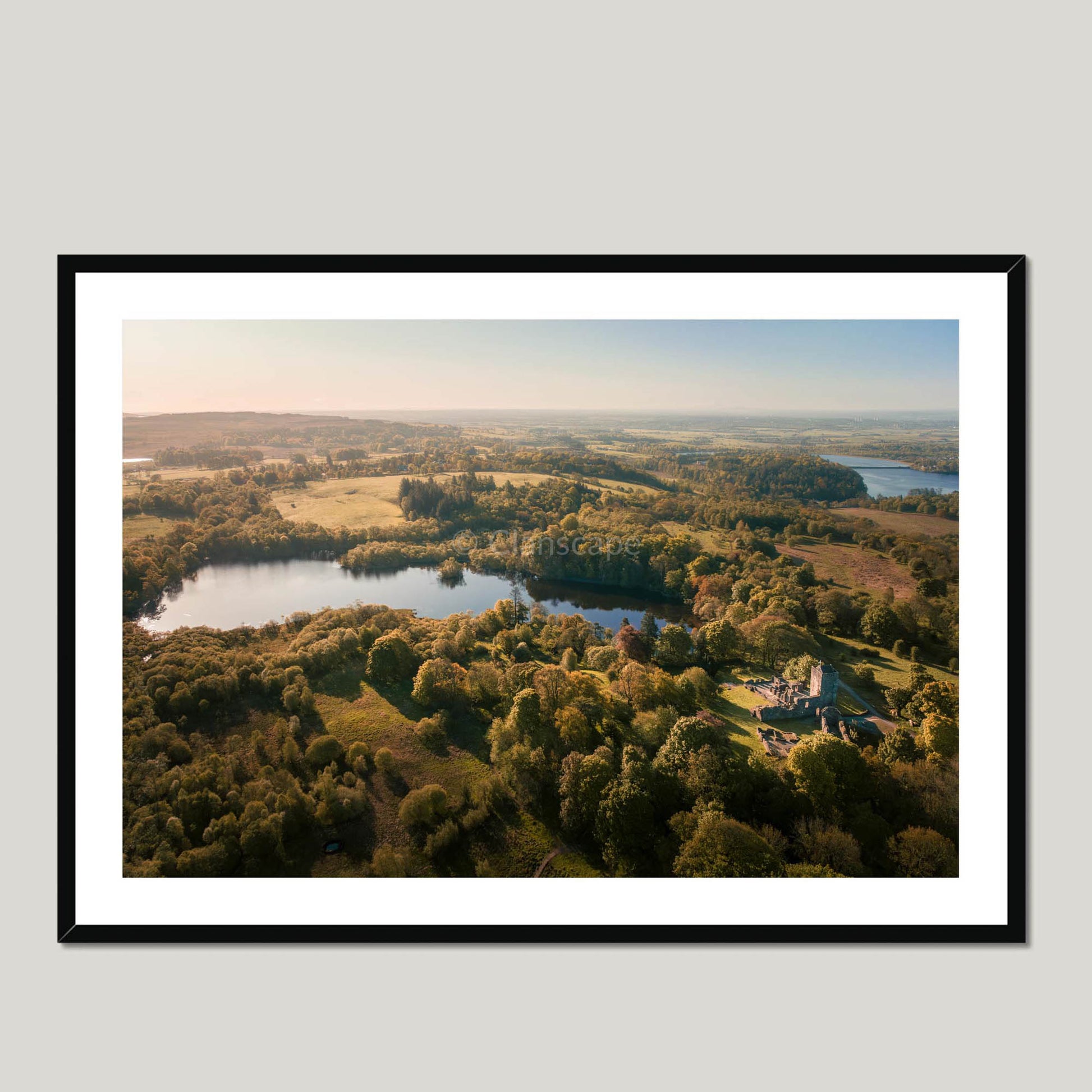 Clan Graham - Mugdock Castle - Framed Aerial Photo Print 40"x28" Black Frame