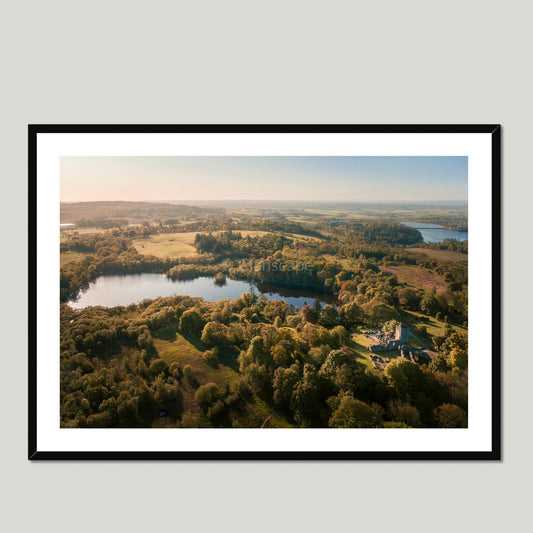 Clan Graham - Mugdock Castle - Framed Aerial Photo Print 40"x28" Black Frame