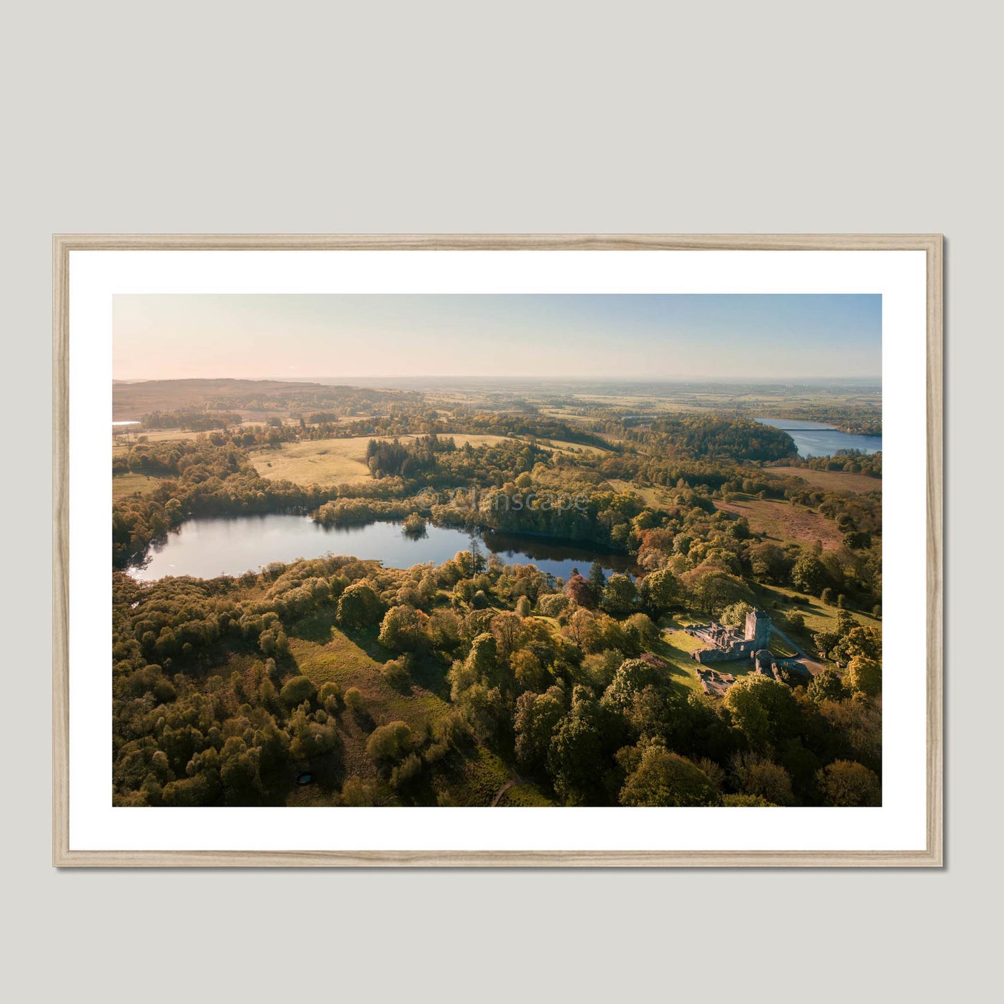 Clan Graham - Mugdock Castle - Framed Aerial Photo Print 40"x28" Natural Frame