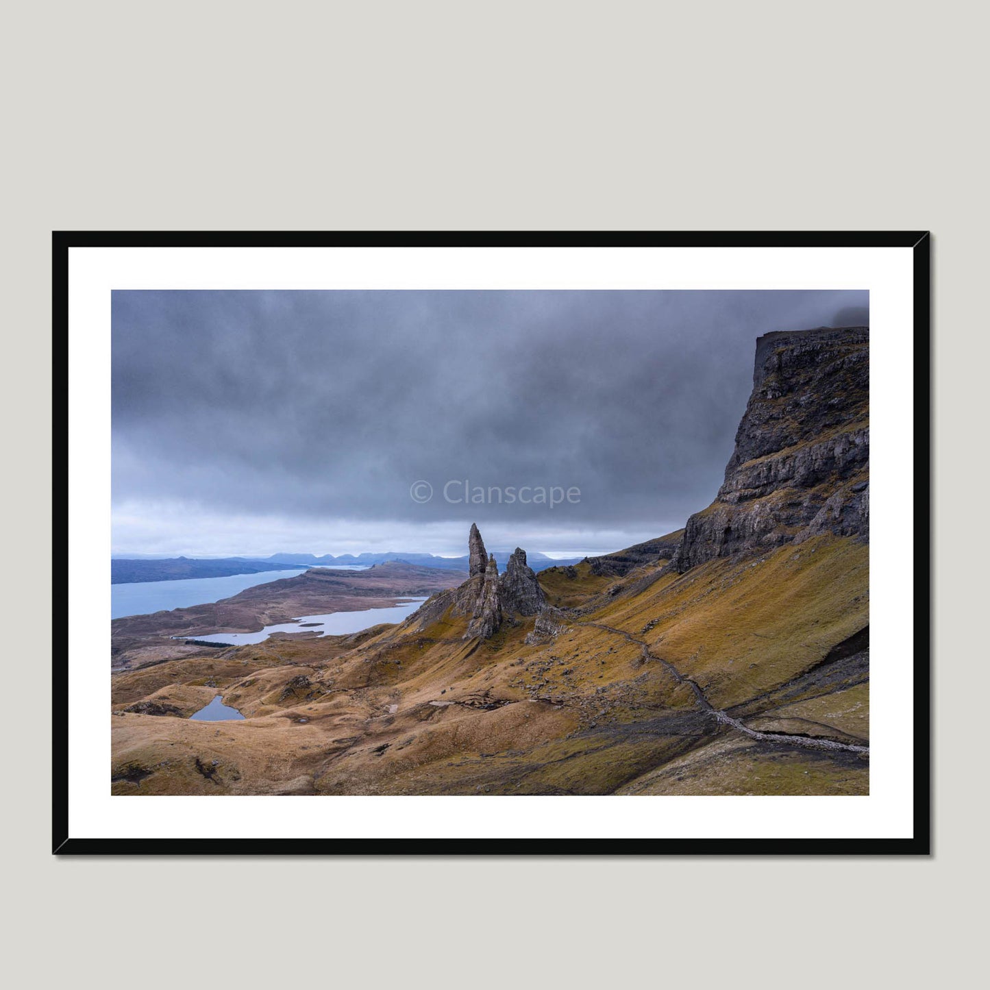 Clan MacDonald of Sleat - Old Man of Storr, Isle of Skye - Framed & Mounted Photo Print 40"x28" Black