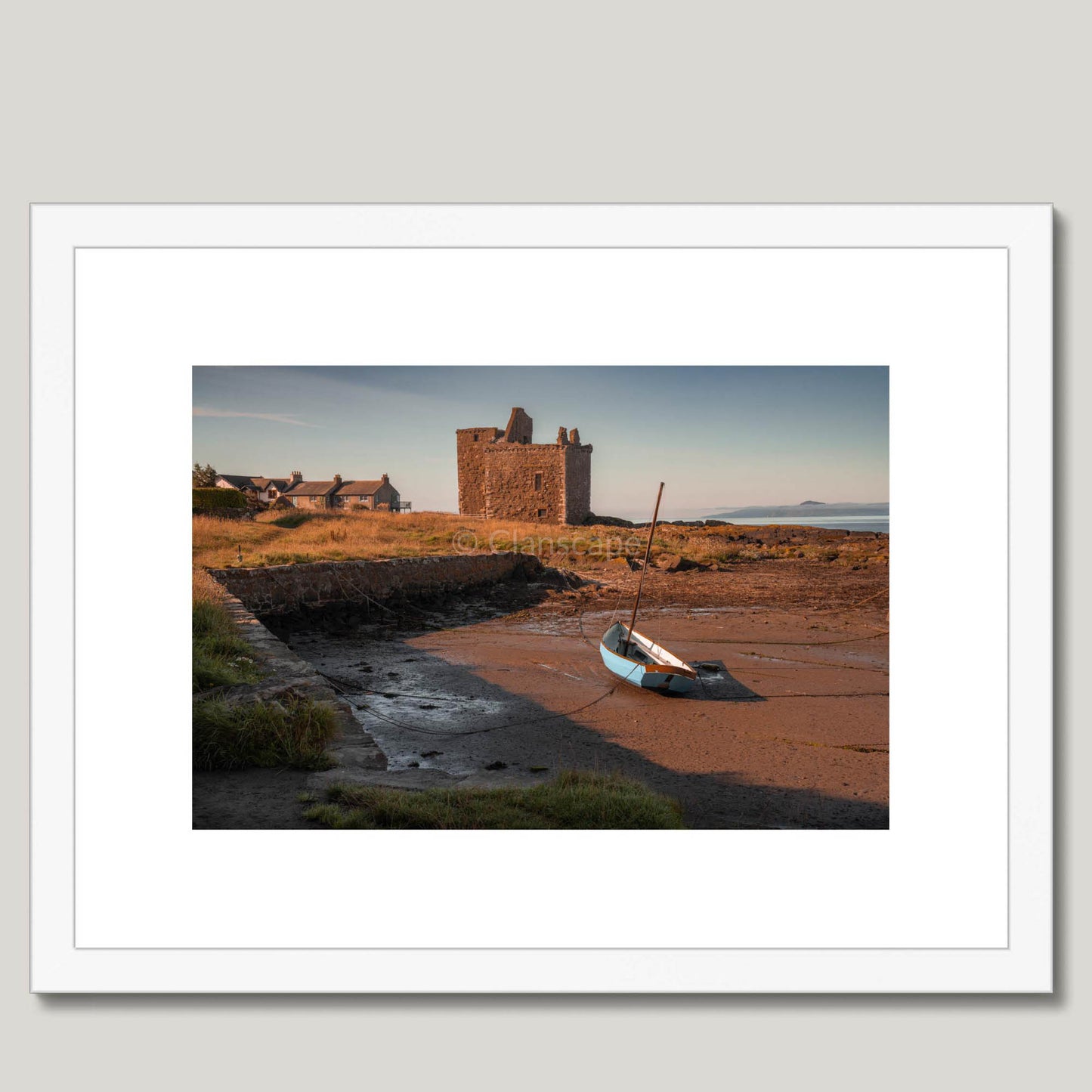 Clan Boyd - Portencross Castle - Framed & Mounted Photo Print 16"x12" White