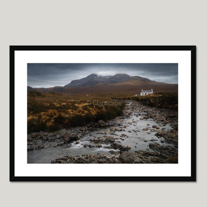 Clan Mackinnon - Allt Dearg Cottage and Sgùrr nan Gillean - Framed & Mounted Photo Print 28"x20" Black