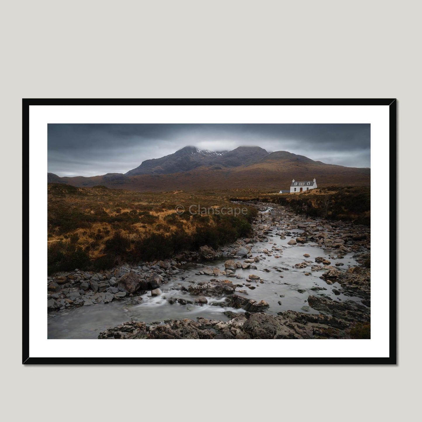 Clan Mackinnon - Allt Dearg Cottage and Sgùrr nan Gillean - Framed & Mounted Photo Print 40"x28" Black