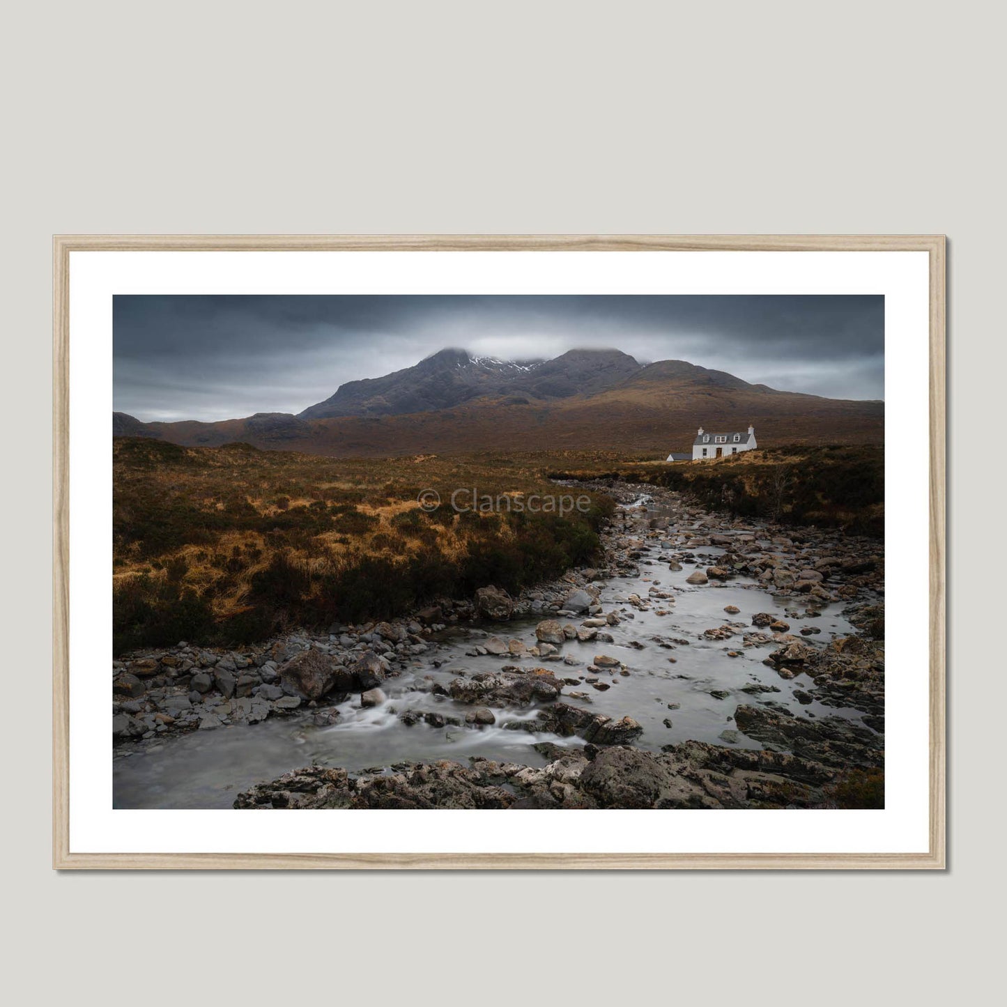 Clan Mackinnon - Allt Dearg Cottage and Sgùrr nan Gillean - Framed & Mounted Photo Print 40"x28" Natural