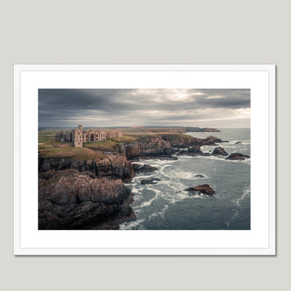 Clan Hay - Slains Castle - Framed & Mounted Photo Print 28"x20" White