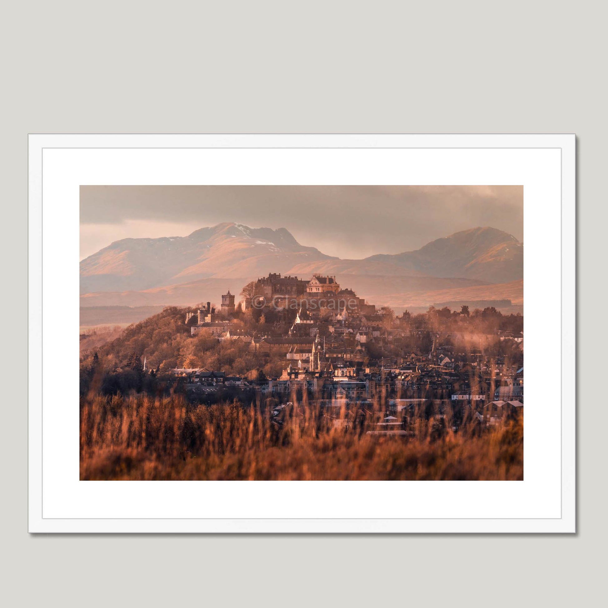 Clan Stewart - Stirling Castle - Framed & Mounted Photo Print 28"x20" White