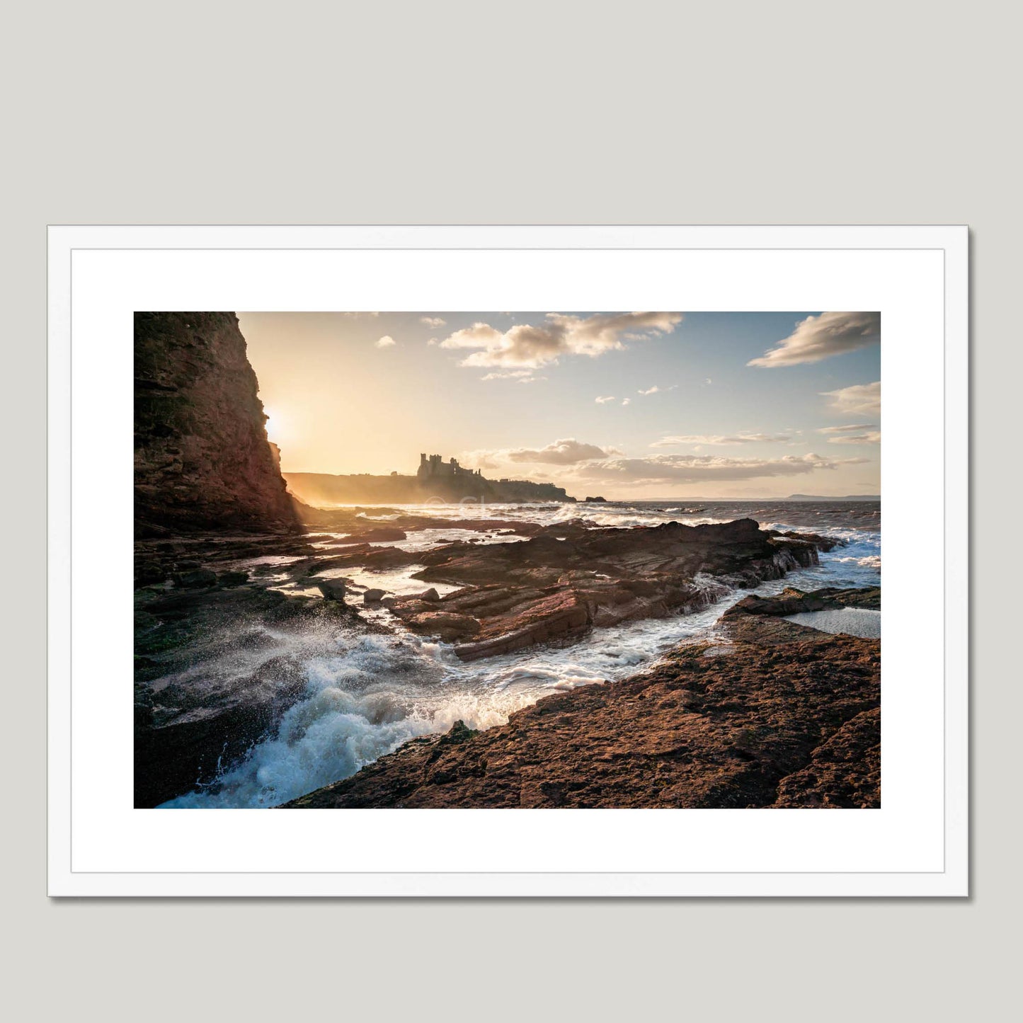 Clan Douglas - Tantallon Castle - Framed & Mounted Photo Print 28"x20" White