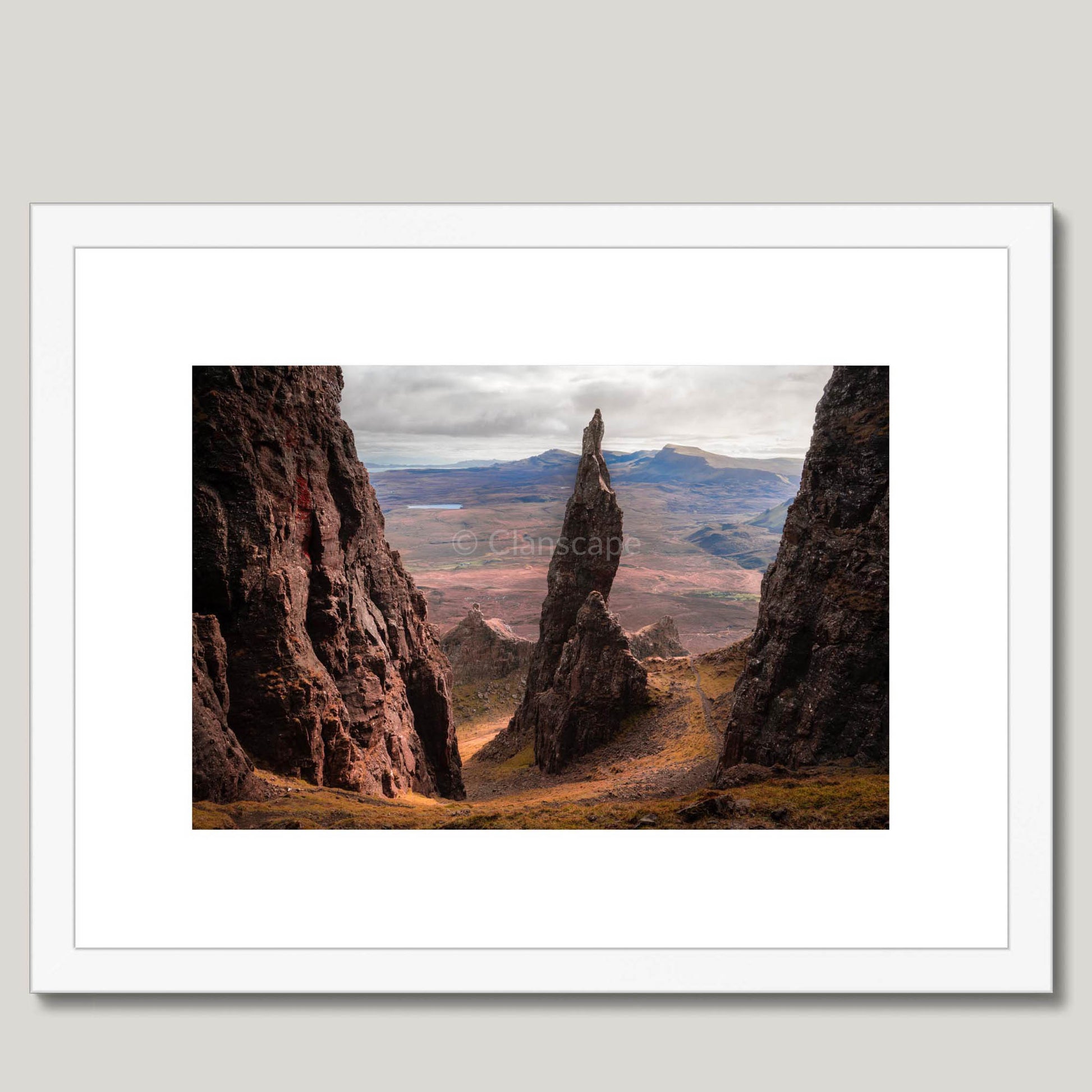 Clan Macdonald of Sleat - The Quiraing Needle - Framed & Mounted Photo Print 16"x12" White