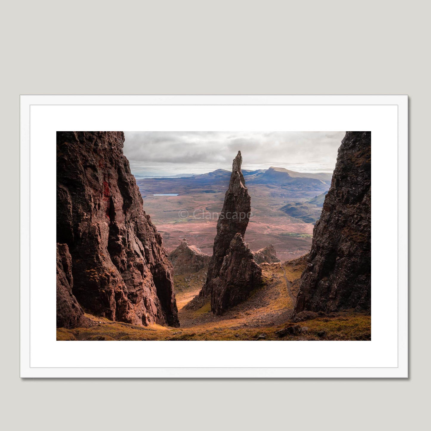 Clan Macdonald of Sleat - The Quiraing Needle - Framed & Mounted Photo Print 28"x20" White