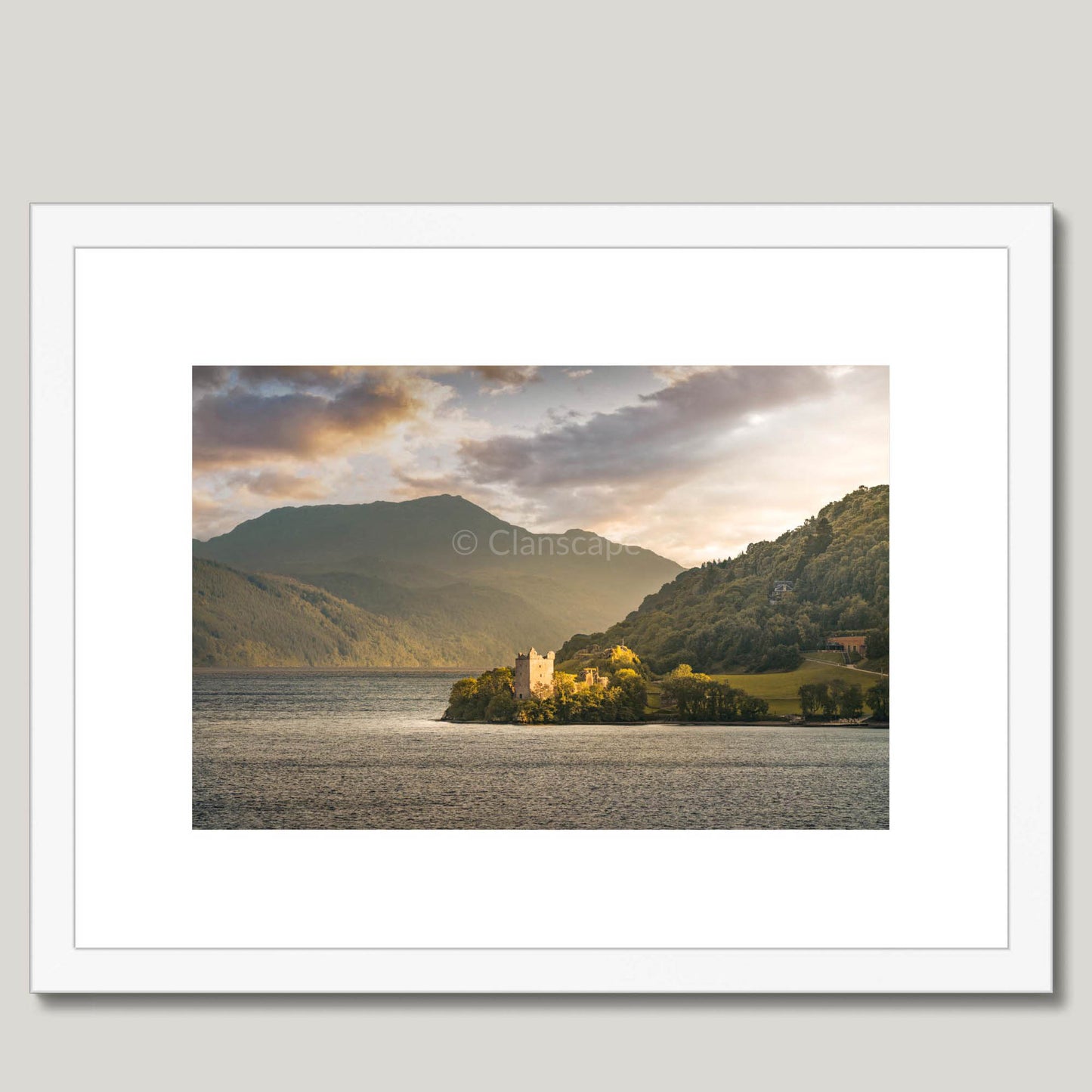 Clan Grant - Urquhart Castle - Framed & Mounted Photo Print 16"x12" White