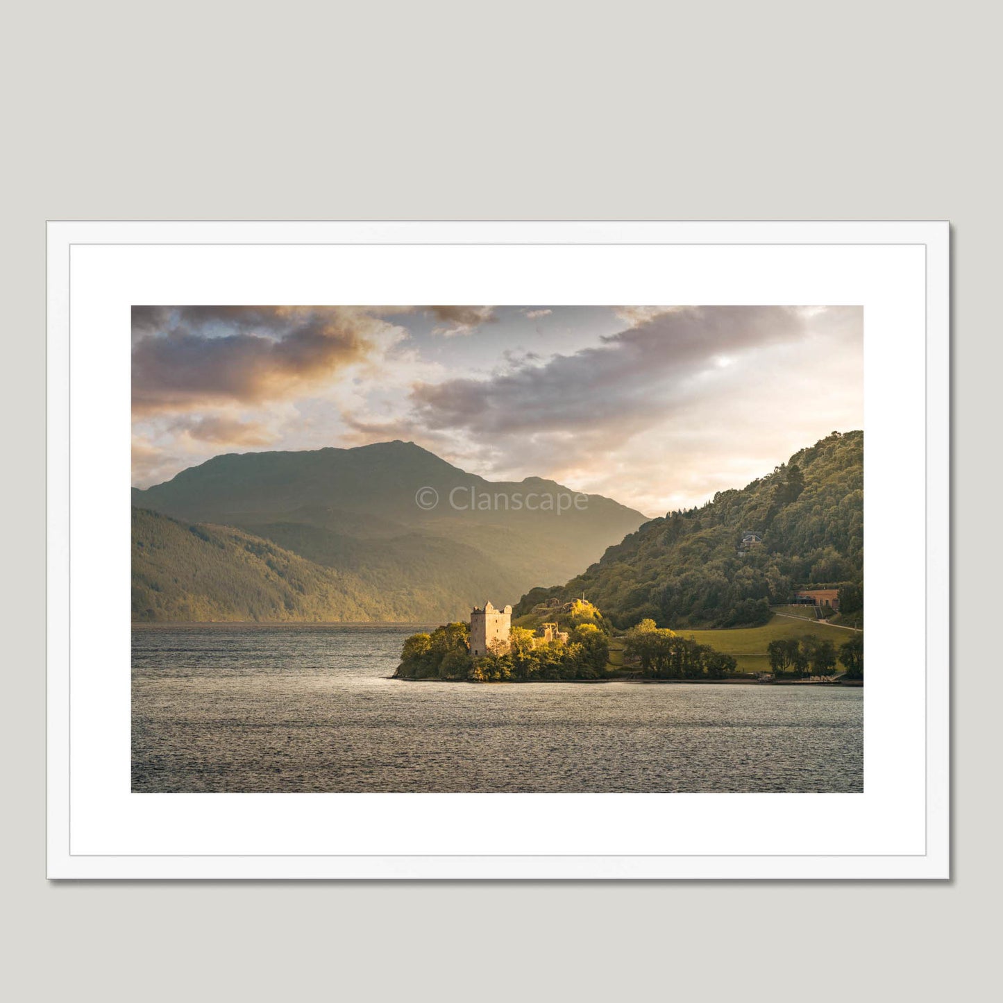 Clan Grant - Urquhart Castle - Framed & Mounted Photo Print 28"x20" White