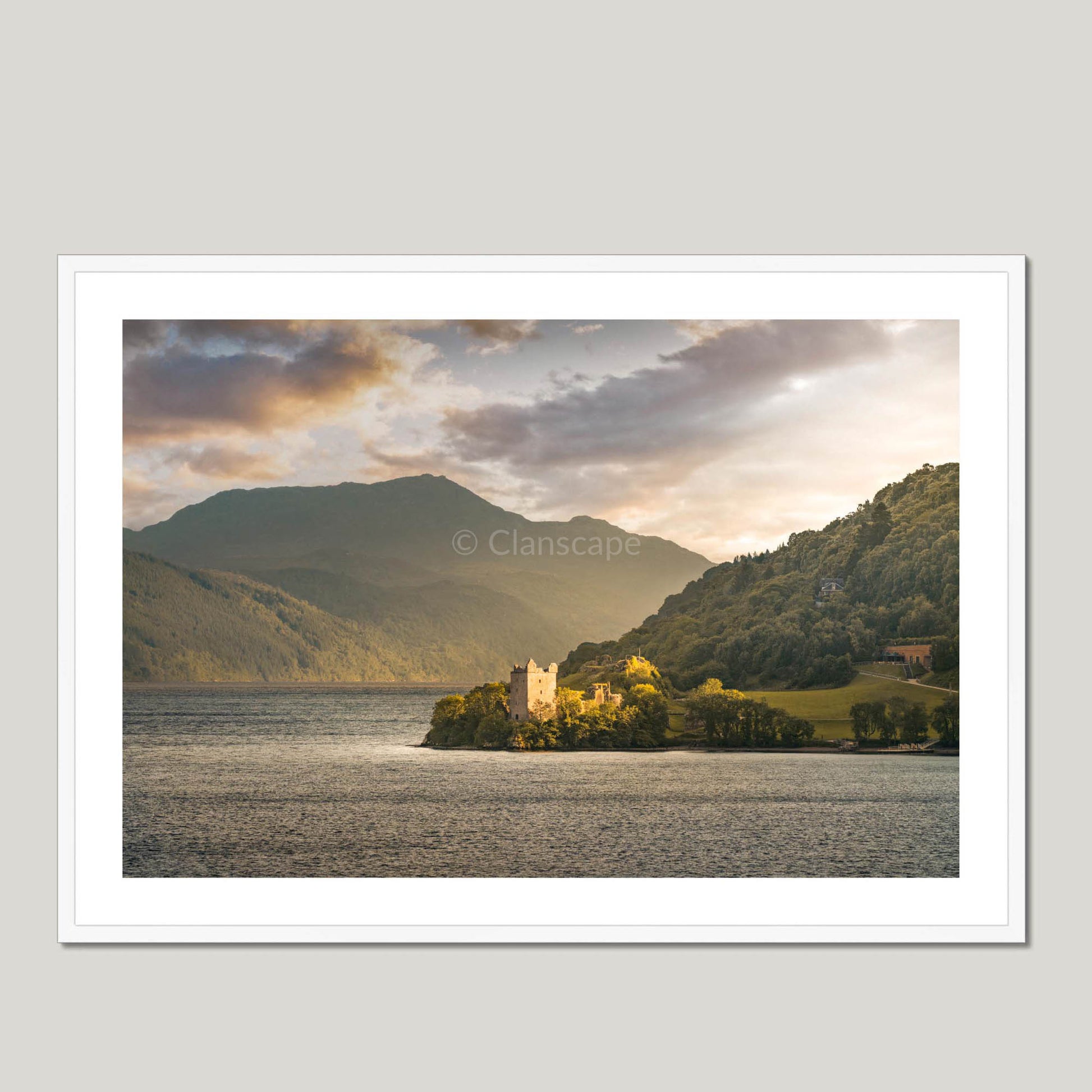 Clan Grant - Urquhart Castle - Framed & Mounted Photo Print 40"x28" White